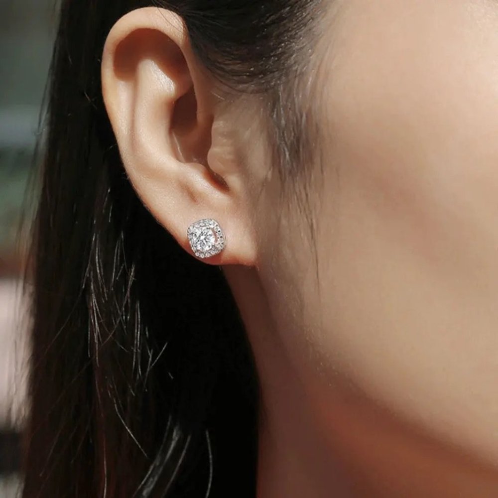Certified 1ct. t.w. Diamond Brilliant Cut Halo Stud Earrings - Picture 6 of 15